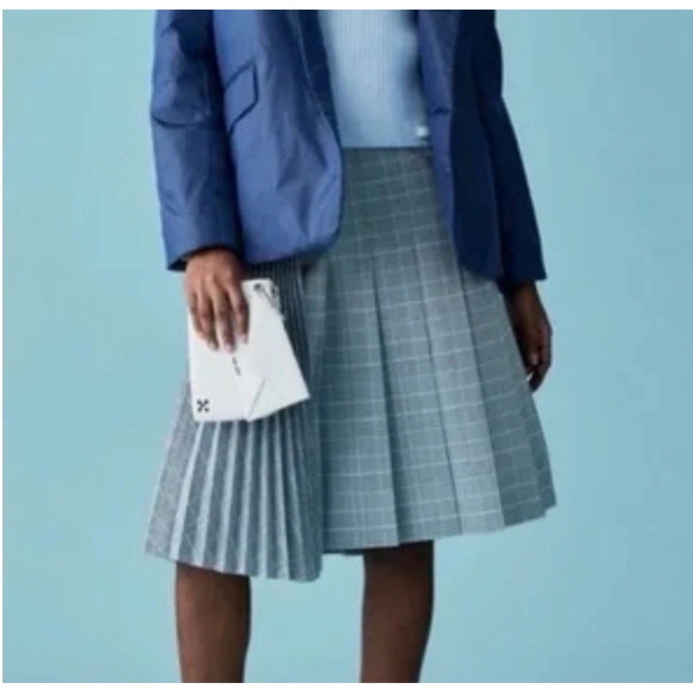WE-AR4 Asymmetric Pleated Skirt S Soft Green Check Virgin‎ Wool Made In USA NEW
